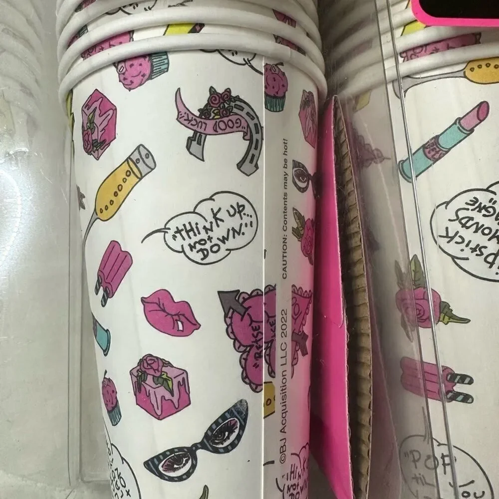 NWT (3) Sets Betsey Johnson To-Go Coffee Cups 10 count with sleeves and lids.